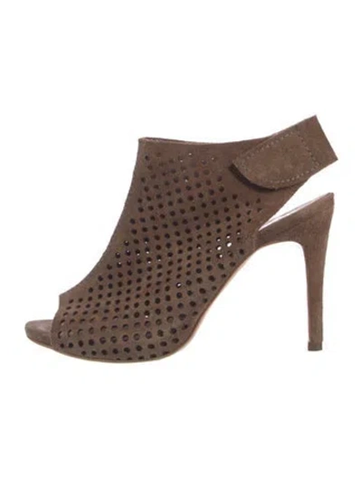 Pre-owned Pedro Garcia Suede Lasercut Accents Slingback Pumps In Brown