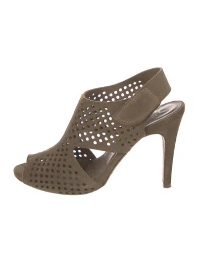 Pre-owned Pedro Garcia Suede Lasercut Accents Slingback Pumps In Green