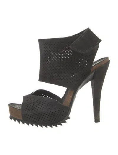 Pre-owned Pedro Garcia Suede Lasercut Accents Slingback Sandals In Black