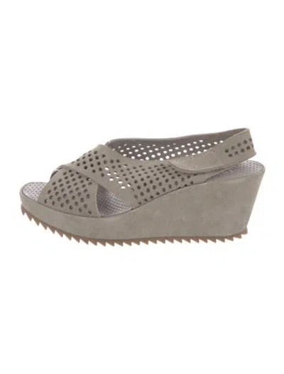 Pre-owned Pedro Garcia Suede Lasercut Accents Slingback Sandals In Gray