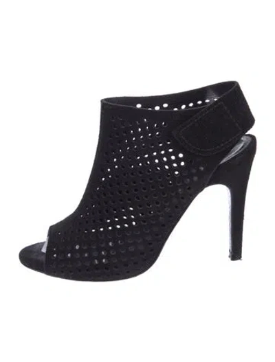 Pre-owned Pedro Garcia Suede Lasercut Accents T-strap Pumps In Black