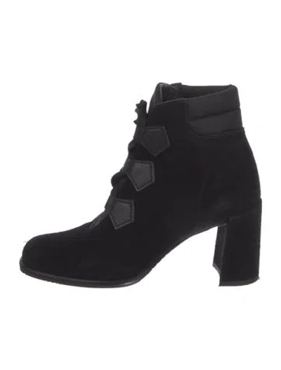 Pre-owned Pedro Garcia Suede Leather Trim Embellishment Lace-up Boots In Black