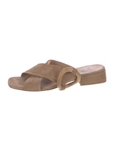 Pre-owned Pedro Garcia Suede Slides In Neutral