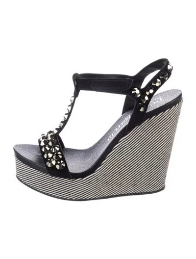 Pre-owned Pedro Garcia Suede Striped Sandals In Black
