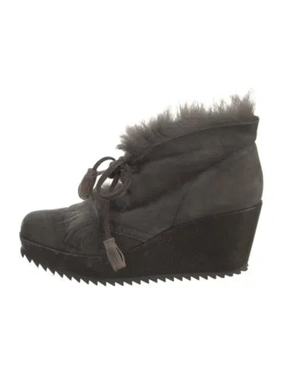 Pre-owned Pedro Garcia Suede Tassel Accents Lace-up Boots In Gray