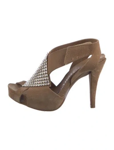 Pre-owned Pedro Garcia Suede T-strap Pumps In Brown