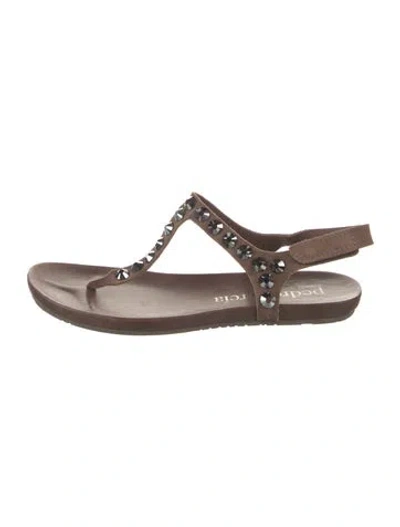 Pre-owned Pedro Garcia Suede T-strap Sandals In Brown