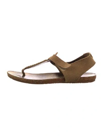 Pre-owned Pedro Garcia Suede T-strap Sandals In Brown