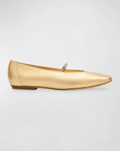 Pedro Garcia Tila Metallic Crystal-strap Ballerina Flats In Gold