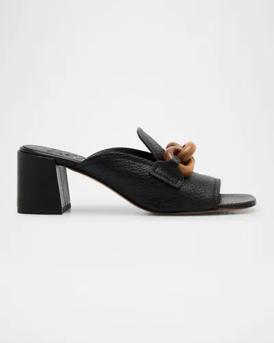 Pedro Garcia Umita Leather Chain Loafer Mules In Black