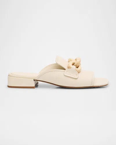 Pedro Garcia Umita Leather Chain Loafer Mules In Ivory