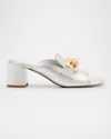 Pedro Garcia Umita Leather Chain Loafer Mules In Silver