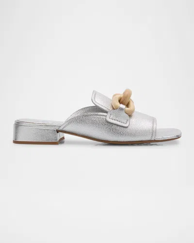 Pedro Garcia Umita Metallic Leather Chain Loafer Mules In Silver