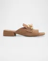 Pedro Garcia Umita Suede Chain Loafer Mules In Beige