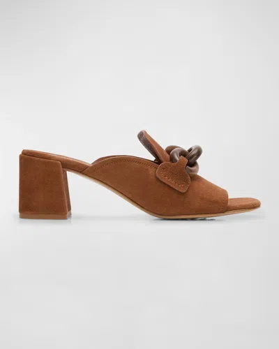 Pedro Garcia Umita Suede Chain Loafer Mules In Spice