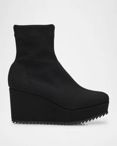 Pedro Garcia Urbana Stretch Nylon Wedge Ankle Booties In Black
