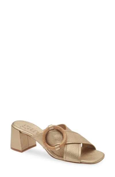 Pedro Garcia Uxia Metallic Leather Block-heel Sandals In Gold
