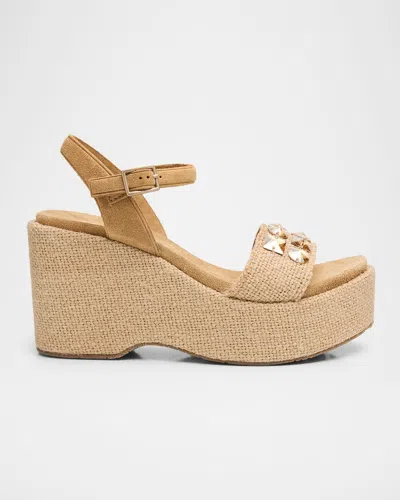 Pedro Garcia Wendy Embellished Jute Burlap Platform Sandals In Pink