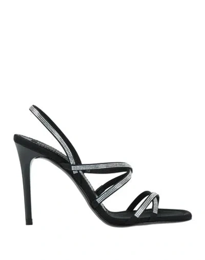 Pedro Garcia Pedro García Woman Sandals Black Size 7 Textile Fibers, Leather, Swarovski Crystal