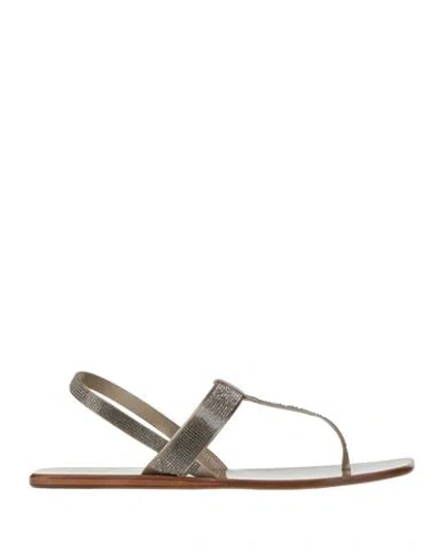 Pedro Garcia Pedro García Woman Thong Sandal Khaki Size 7.5 Textile Fibers In Beige