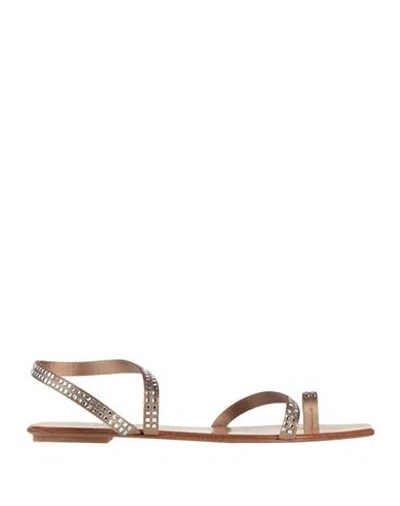 Pedro Garcia Pedro García Woman Thong Sandal Khaki Size 8 Viscose In Beige