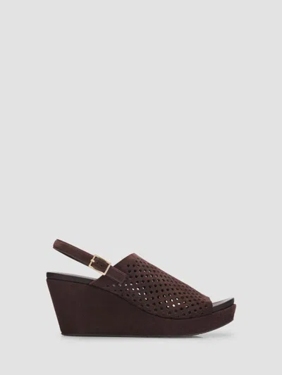 Pedro Garcia 75mm Alvara Perforated Suede Wedge Sandals In Brown