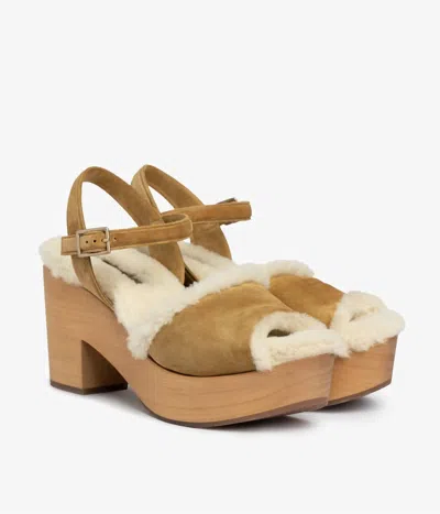 Pedro Garcia Women's Dril Shearling Platform Sandal In Alpaca Velour And Shearling In Brown