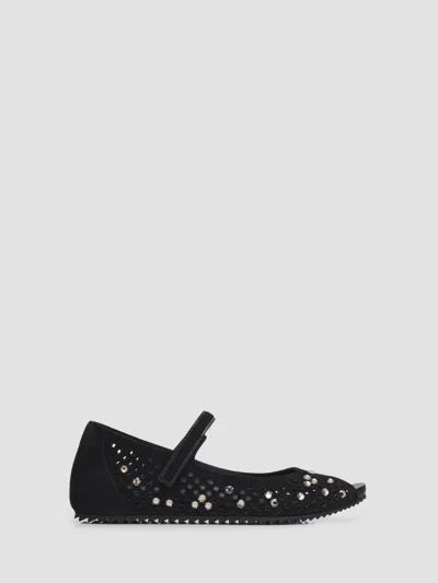 Pedro Garcia Kalista Suede Mary Jane Flats W Crystals In Black