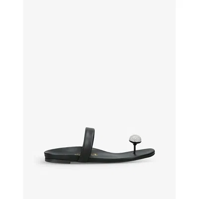 Pedro Garcia Womens Black Bria Crystal Pavé Thong Leather Sandals Eur 39 / 6 Uk