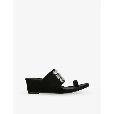 Pedro Garcia Womens Black Waira Linen Wedge Sandals Eur 38/5 Uk