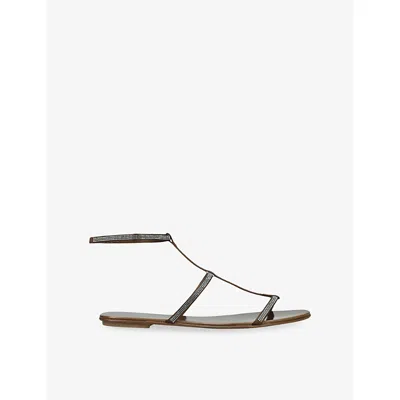 Pedro Garcia Womens Dark Brown Enola Embellished Flat Leather Sandals Eur 36 / 3 Uk In Black