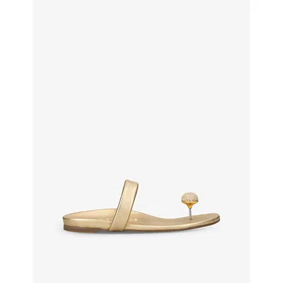 Pedro Garcia Womens Gold Bria Crystal Pavé Thong Leather Sandals Eur 39 / 6 Uk
