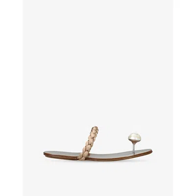 Pedro Garcia Womens White/oth Pipa Mother-of-pearl Trim Satin Sandals Eur 38/5 Uk