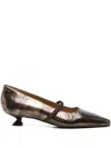 Pedro Miralles 30mm Metallic-leather Pumps In Brown