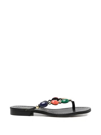 Pedro Miralles Bead-embellished Thong Sandals In Black
