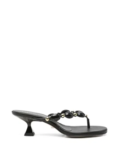 Pedro Miralles Bead-embellished Thong-strap Heeled Sandals In Black
