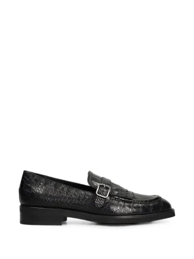 Pedro Miralles Fringed Crocodile-effect Loafers In Black
