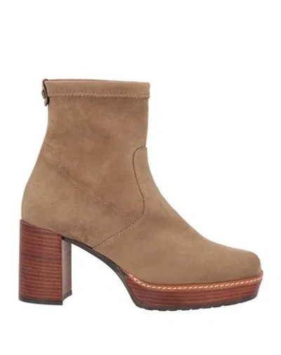 Pedro Miralles Woman Ankle Boots Khaki Size 7 Textile Fibers In Beige