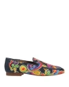 Pedro Miralles Woman Loafers Midnight Blue Size 8 Textile Fibers, Leather In Multi