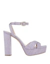 Pedro Miralles Woman Sandals Mauve Size 7 Textile Fibers, Natural Raffia In Purple