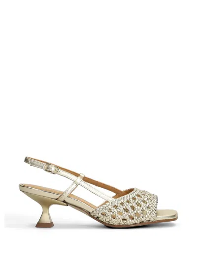 Pedro Miralles Woven Slingback Heeled Sandals In Gold