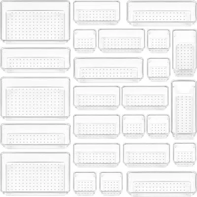 Peecaan 25 Pcs Clear Plastic Drawer Organizers Set In Transparent