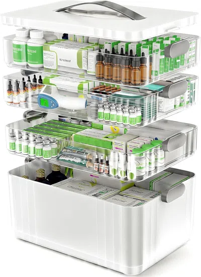Peecaan 4-tier Medicine Organizer - Portable Medicine Cabinet With Plastic Handle, Multipurpose Medical Box, In Transparent