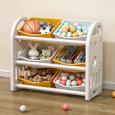 Peecaan Kids Toy Storage Organizer With 6 Bins, Multi-functional Nursery Organizer Kids Furniture Set Toy St