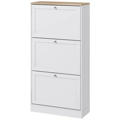 Peecaan Modern Shoe Storage Cabinet, 3 Flip Drawers, Adjustable Shelves, For 18 Pairs, White