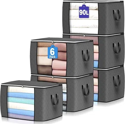 Peecaan Storage Bags 6 Pack Clothes Storage Bins Organizers Storage In Gray