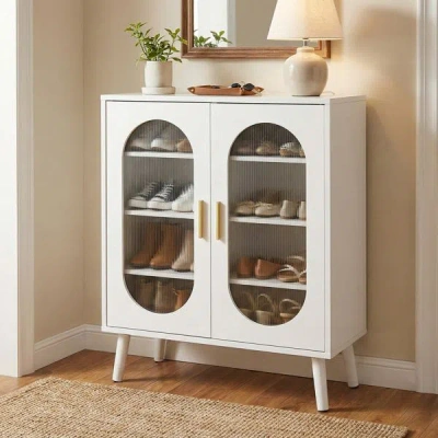 Peecaan Two-door, Polycarbonate Sheet Shoe Cabinet With Four Internal Layers, Usb Led Strip, And 24 Adjustab In White