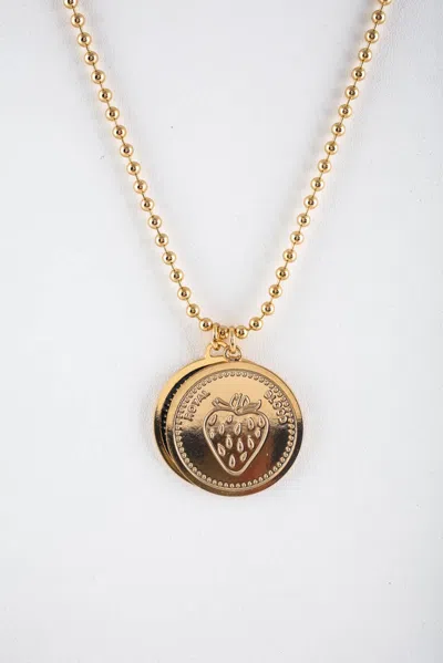 Peech Gold Tone Black Pink Test Tube Strawberry Double Enamel Medallion Necklace