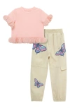 Peek Aren't You Curious Flutter Trim T-shirt & Butterfly Print Cargo Joggers Set In Lilac