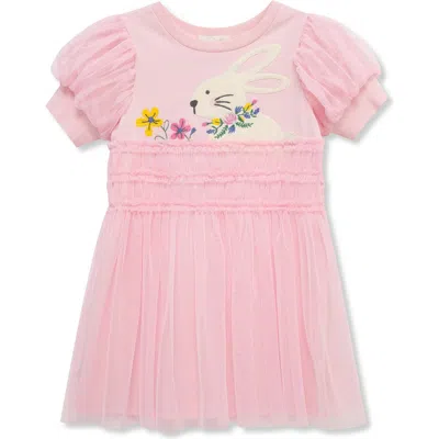 Peek Aren't You Curious Kids' Bunny Appliqué Tulle Dress In Pink